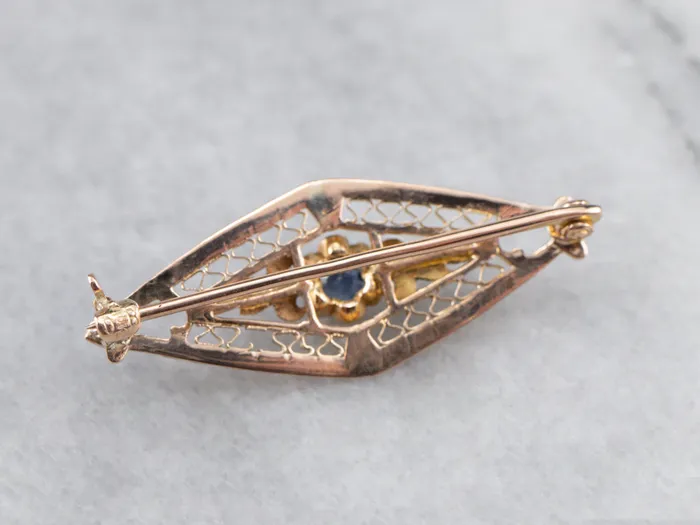 MSJ Office Rings Two Tone Gold Art Nouveau Era Sapphire Pin MSJ Office Rings Two Tone Gold Art Nouveau Era Sapphire Pin