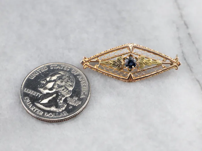 MSJ Office Rings Two Tone Gold Art Nouveau Era Sapphire Pin MSJ Office Rings Two Tone Gold Art Nouveau Era Sapphire Pin
