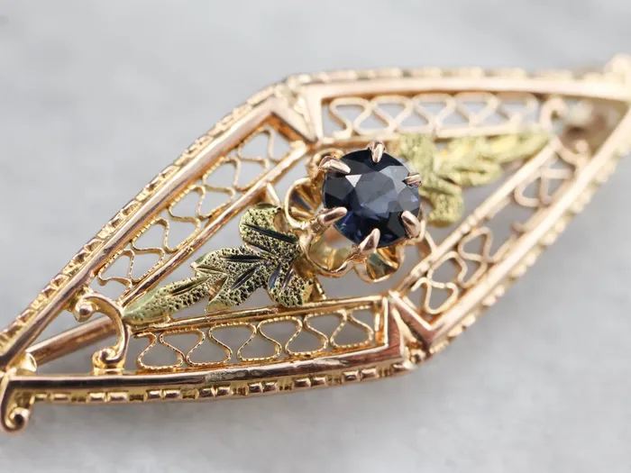 MSJ Office Rings Two Tone Gold Art Nouveau Era Sapphire Pin MSJ Office Rings Two Tone Gold Art Nouveau Era Sapphire Pin