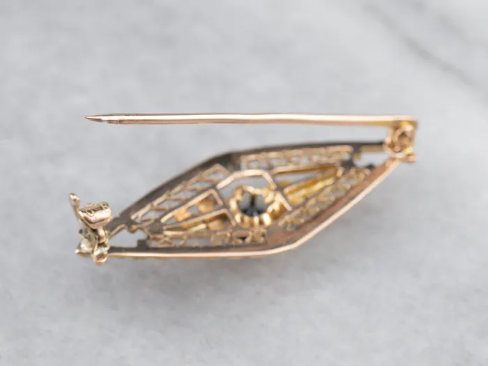 MSJ Office Rings Two Tone Gold Art Nouveau Era Sapphire Pin MSJ Office Rings Two Tone Gold Art Nouveau Era Sapphire Pin