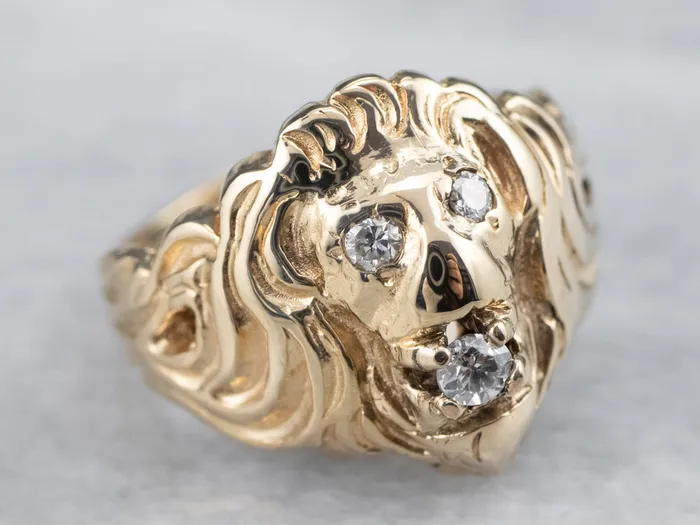 MSJ Office Rings Unisex Gold Diamond Lion Head Ring