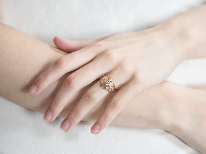 MSJ Office Rings Unisex Gold Diamond Lion Head Ring MSJ Office Rings Unisex Gold Diamond Lion Head Ring