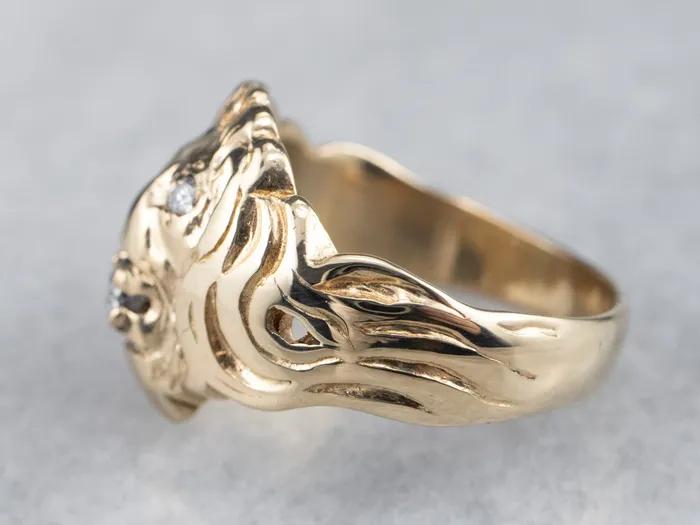 MSJ Office Rings Unisex Gold Diamond Lion Head Ring MSJ Office Rings Unisex Gold Diamond Lion Head Ring