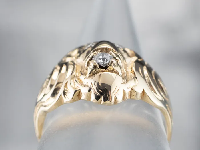 MSJ Office Rings Unisex Gold Diamond Lion Head Ring MSJ Office Rings Unisex Gold Diamond Lion Head Ring