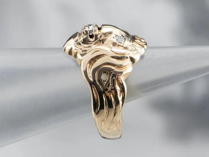 MSJ Office Rings Unisex Gold Diamond Lion Head Ring MSJ Office Rings Unisex Gold Diamond Lion Head Ring