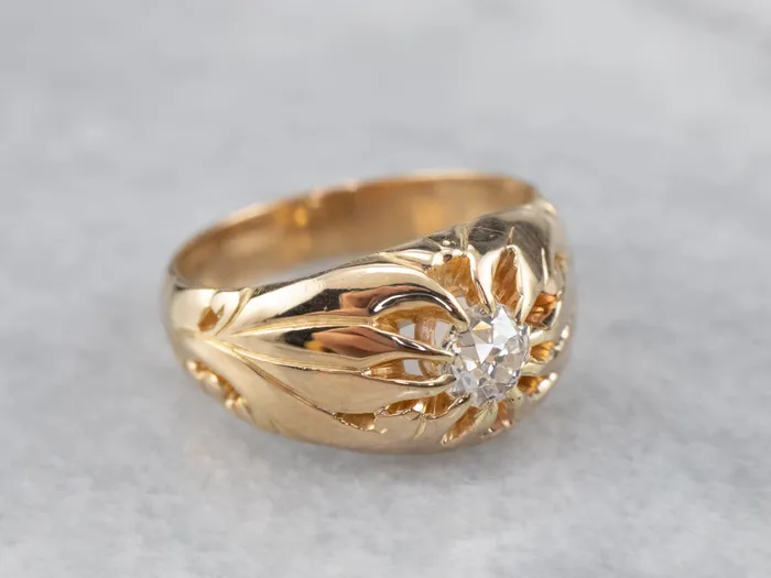 MSJ Office Rings Unisex Old Mine Cut Diamond Victorian Ring