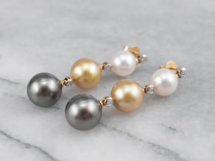 MSJ Online Earrings Long Multi Color Pearl and Diamond Drop Earrings MSJ Online Earrings Long Multi Color Pearl and Diamond Drop Earrings