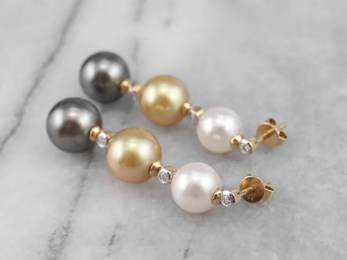 MSJ Online Earrings Long Multi Color Pearl and Diamond Drop Earrings MSJ Online Earrings Long Multi Color Pearl and Diamond Drop Earrings