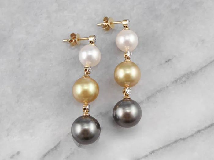 MSJ Online Earrings Long Multi Color Pearl and Diamond Drop Earrings MSJ Online Earrings Long Multi Color Pearl and Diamond Drop Earrings