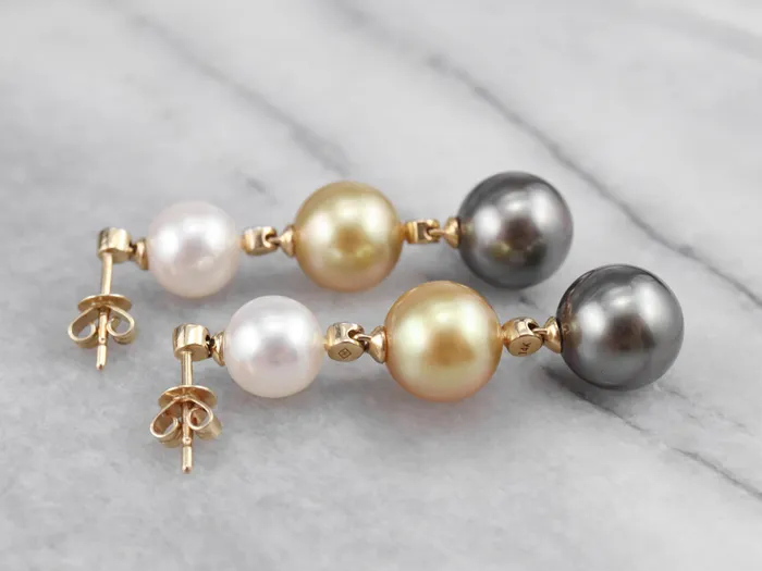 MSJ Online Earrings Long Multi Color Pearl and Diamond Drop Earrings MSJ Online Earrings Long Multi Color Pearl and Diamond Drop Earrings