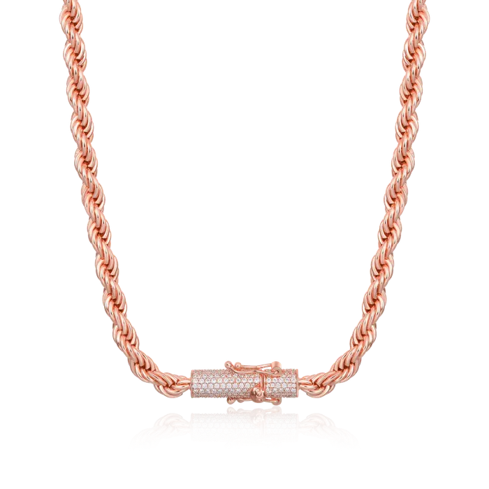 Necklaces 6mm Rope Chain With Iced Clasp Rose Gold aporro