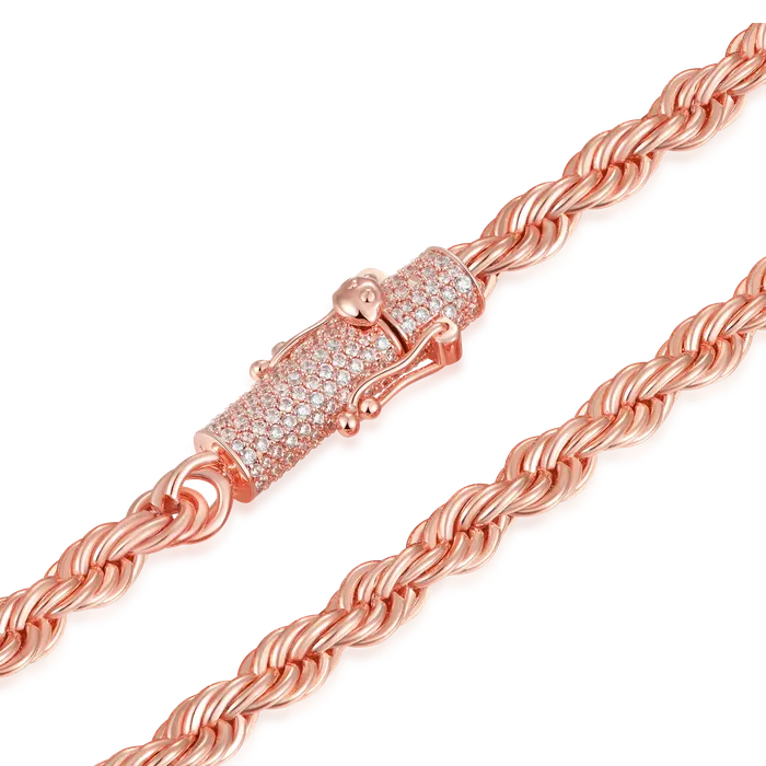 Necklaces 6mm Rope Chain With Iced Clasp Rose Gold aporro