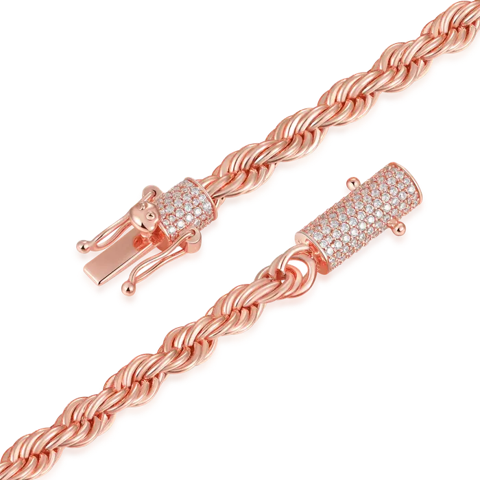Necklaces 6mm Rope Chain With Iced Clasp Rose Gold aporro