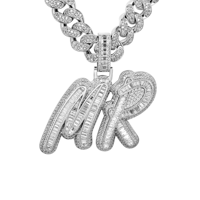Necklaces Aporro Brand Custom Iced Out Multilayer Baguette Font Pendant