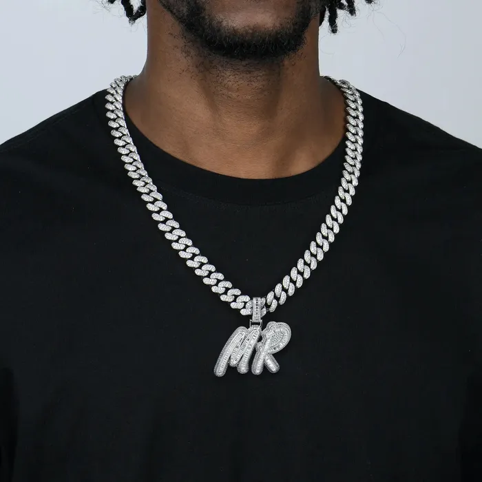 Necklaces Aporro Brand Custom Iced Out Multilayer Baguette Font Pendant