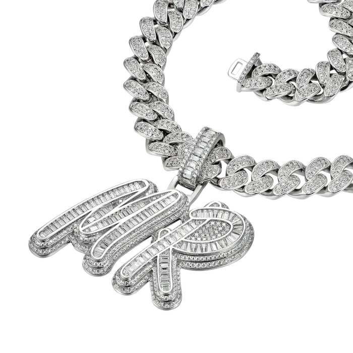 Necklaces Aporro Brand Custom Iced Out Multilayer Baguette Font Pendant