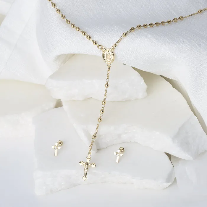Necklaces BlingJewelry Wholesale 18K Gold Plated Virgin Mary Rosary Necklace for Teens with Crucifix Charm