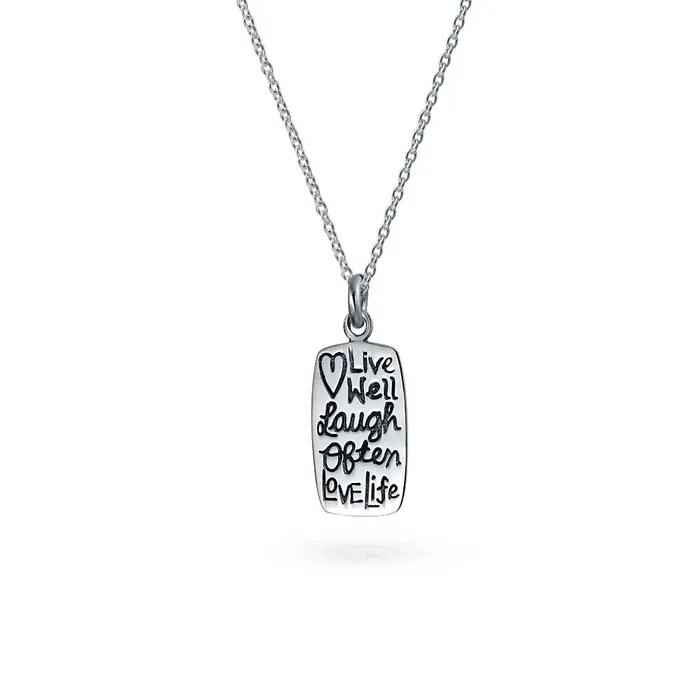 Necklaces BlingJewelry Wholesale Inspirational Live Love Laugh Dog Tag Pendant Necklace in Sterling Silver Necklaces BlingJewelry Wholesale Inspirational Live Love Laugh Dog Tag Pendant Necklace in Sterling Silver