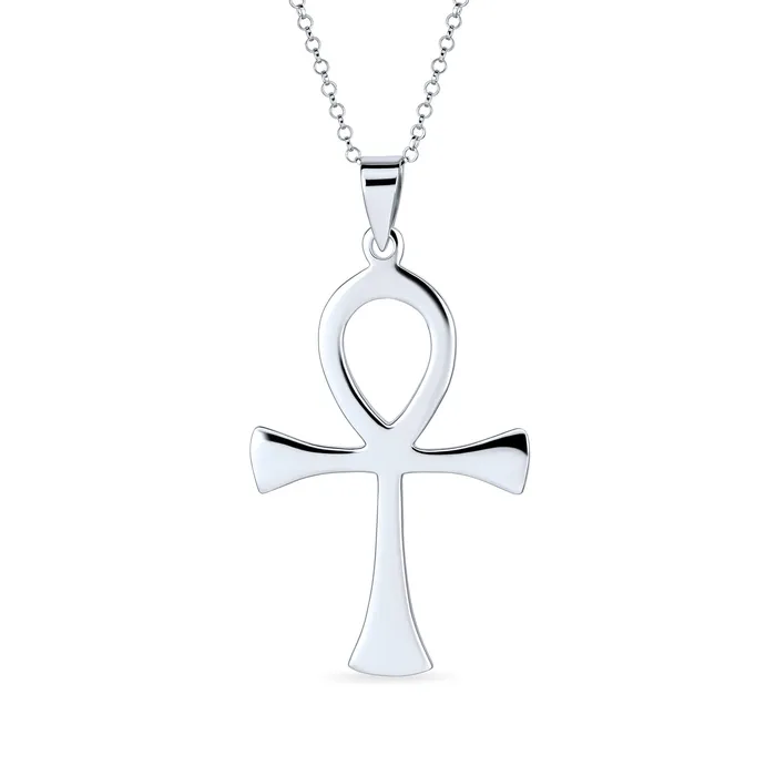 Necklaces BlingJewelry Wholesale Large Key To Life Egyptian Ankh Cross Pendant Necklace Sterling Silver for Men