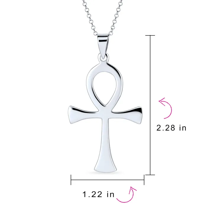 Necklaces BlingJewelry Wholesale Large Key To Life Egyptian Ankh Cross Pendant Necklace Sterling Silver for Men