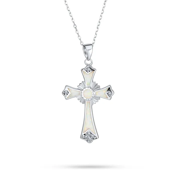 Necklaces BlingJewelry Wholesale Silver Opal CZ Cross Pendant Necklace 18in Chain Necklaces BlingJewelry Wholesale Silver Opal CZ Cross Pendant Necklace 18in Chain