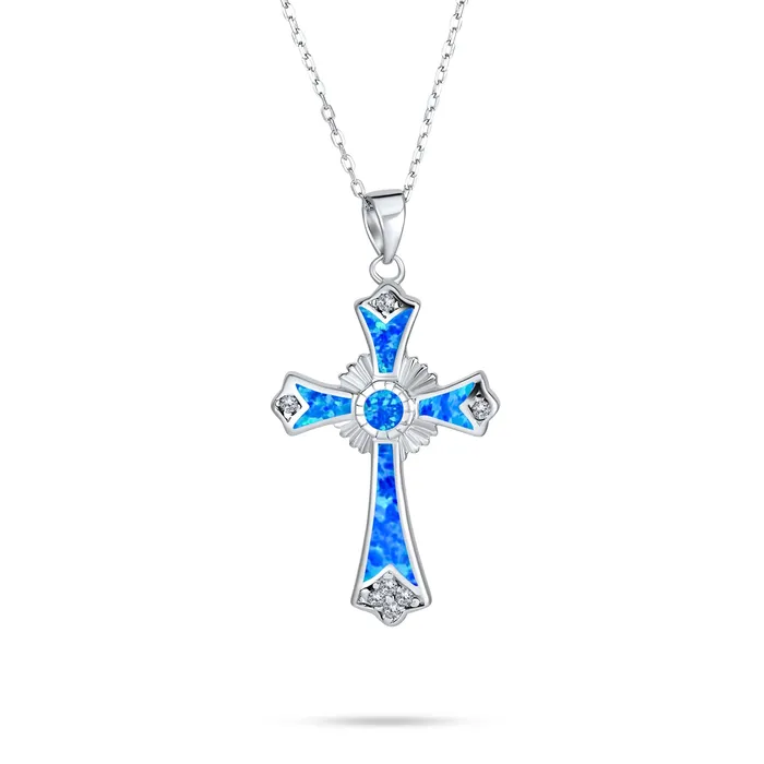 Necklaces BlingJewelry Wholesale Silver Opal CZ Cross Pendant Necklace 18in Chain Necklaces BlingJewelry Wholesale Silver Opal CZ Cross Pendant Necklace 18in Chain