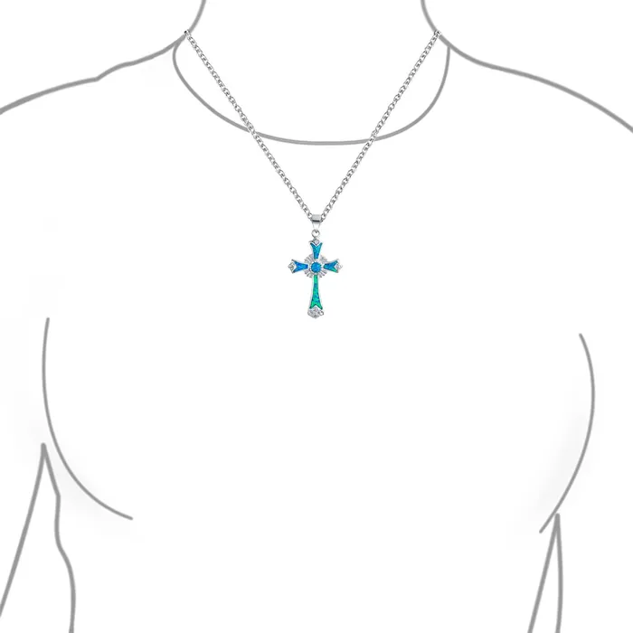 Necklaces BlingJewelry Wholesale Silver Opal CZ Cross Pendant Necklace 18in Chain Necklaces BlingJewelry Wholesale Silver Opal CZ Cross Pendant Necklace 18in Chain