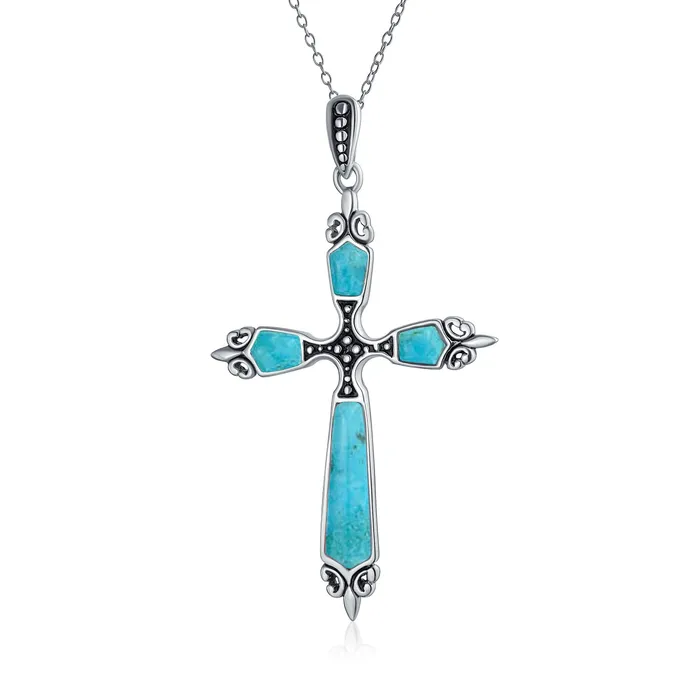Necklaces BlingJewelry Wholesale Vintage Western Turquoise Gemstone Cross Pendant Necklace in Sterling Silver Necklaces BlingJewelry Wholesale Vintage Western Turquoise Gemstone Cross Pendant Necklace in Sterling Silver