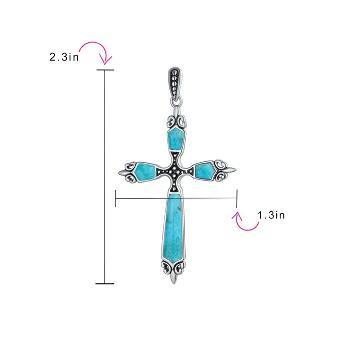 Necklaces BlingJewelry Wholesale Vintage Western Turquoise Gemstone Cross Pendant Necklace in Sterling Silver
