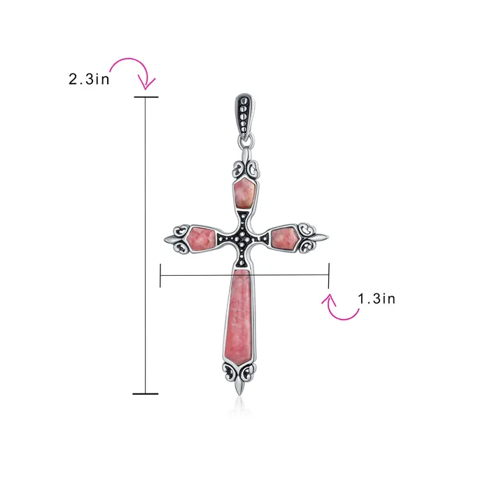 Necklaces BlingJewelry Wholesale Vintage Western Turquoise Gemstone Cross Pendant Necklace in Sterling Silver