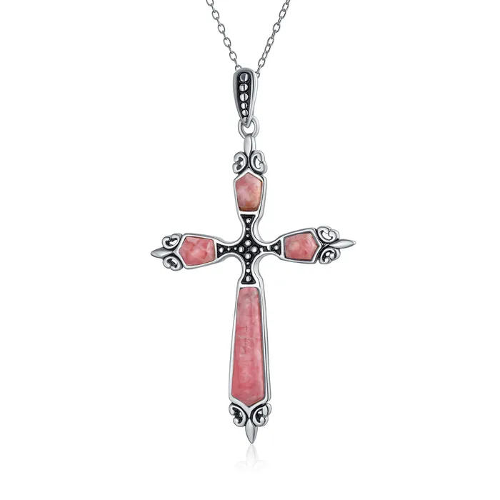 Necklaces BlingJewelry Wholesale Vintage Western Turquoise Gemstone Cross Pendant Necklace in Sterling Silver