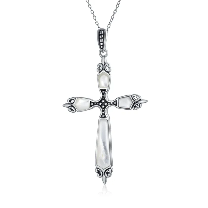 Necklaces BlingJewelry Wholesale Vintage Western Turquoise Gemstone Cross Pendant Necklace in Sterling Silver