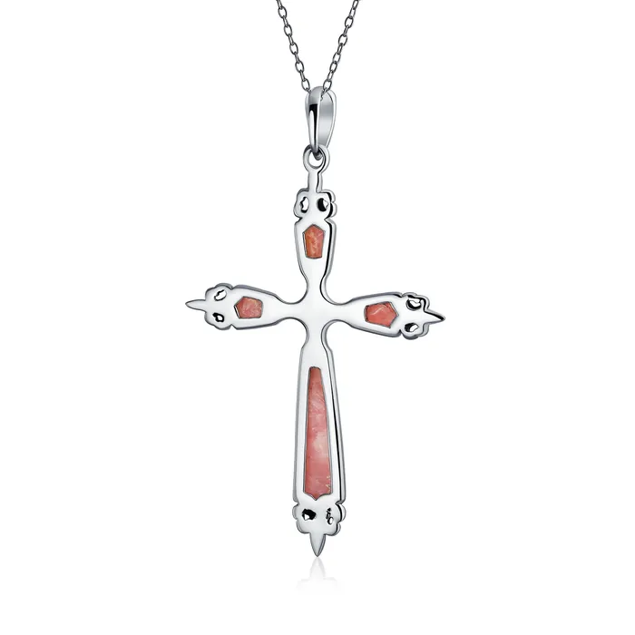 Necklaces BlingJewelry Wholesale Vintage Western Turquoise Gemstone Cross Pendant Necklace in Sterling Silver