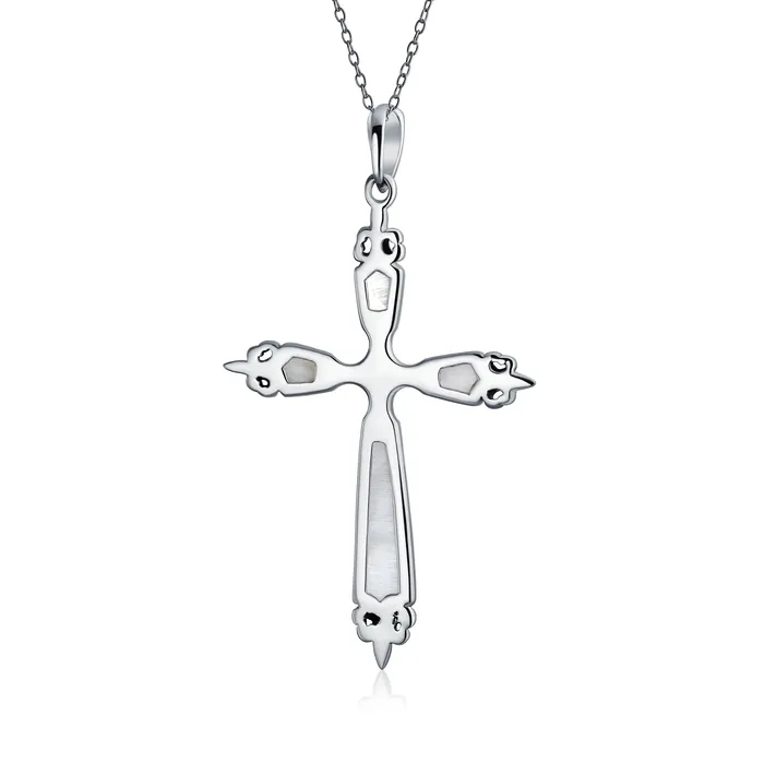 Necklaces BlingJewelry Wholesale Vintage Western Turquoise Gemstone Cross Pendant Necklace in Sterling Silver