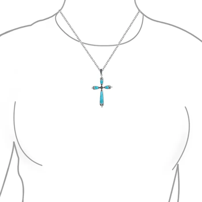 Necklaces BlingJewelry Wholesale Vintage Western Turquoise Gemstone Cross Pendant Necklace in Sterling Silver