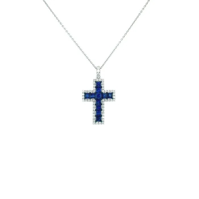 Necklaces CH Collection Sapphire Diamond Cross Necklace