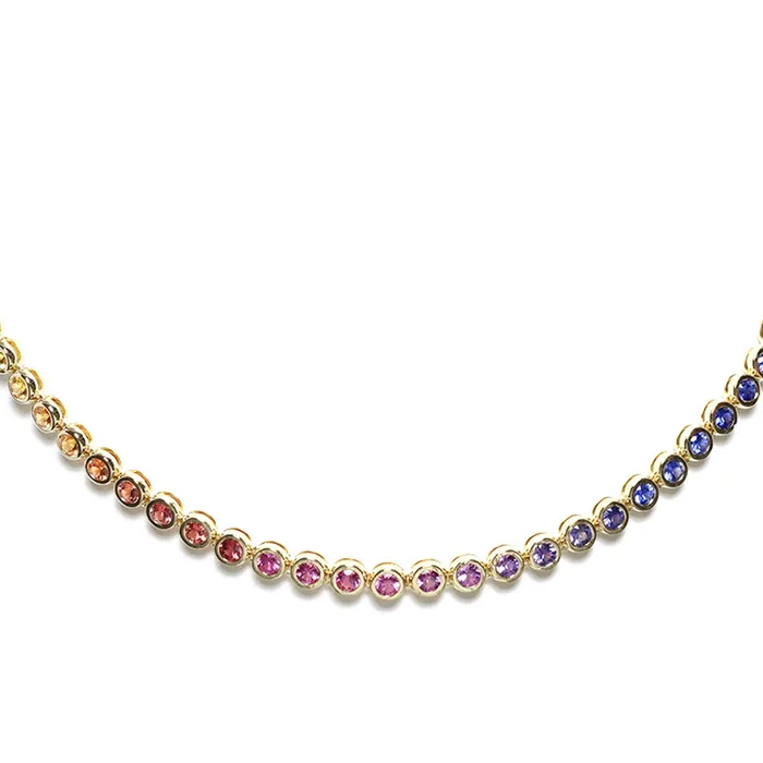 Necklaces Classic Creations 18kt Yellow Gold Rainbow Sapphire Tennis Necklace Necklaces Classic Creations 18kt Yellow Gold Rainbow Sapphire Tennis Necklace