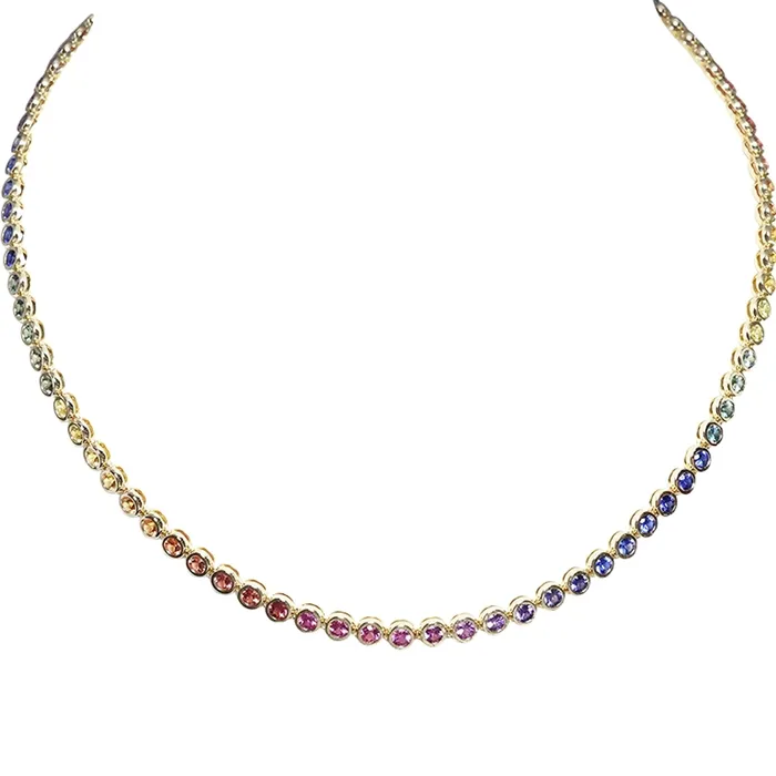 Necklaces Classic Creations 18kt Yellow Gold Rainbow Sapphire Tennis Necklace