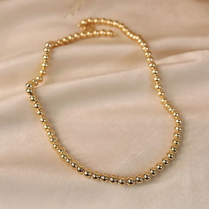 Necklaces Classic Simple 6MM Round Bead Strand Necklace Polished Gold 16 Inch BlingJewelry Wholesale