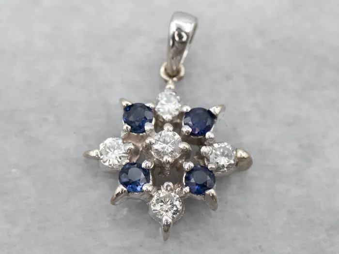 Necklaces Floral Diamond and Sapphire Halo Pendant Market Square Jewelers