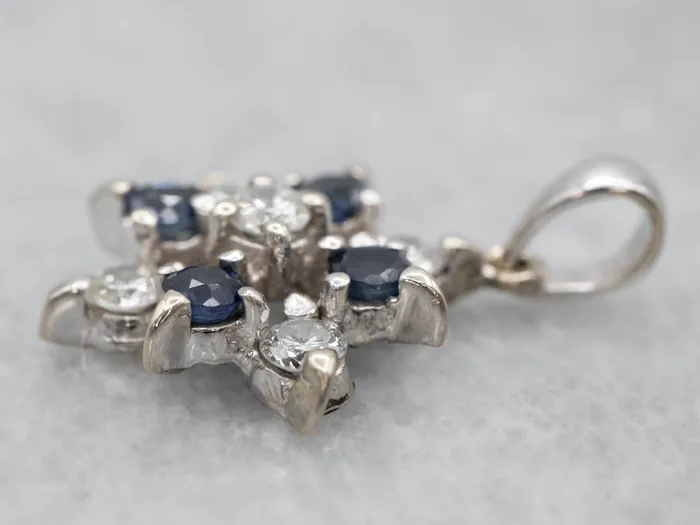 Necklaces Floral Diamond and Sapphire Halo Pendant Market Square Jewelers Necklaces Floral Diamond and Sapphire Halo Pendant Market Square Jewelers