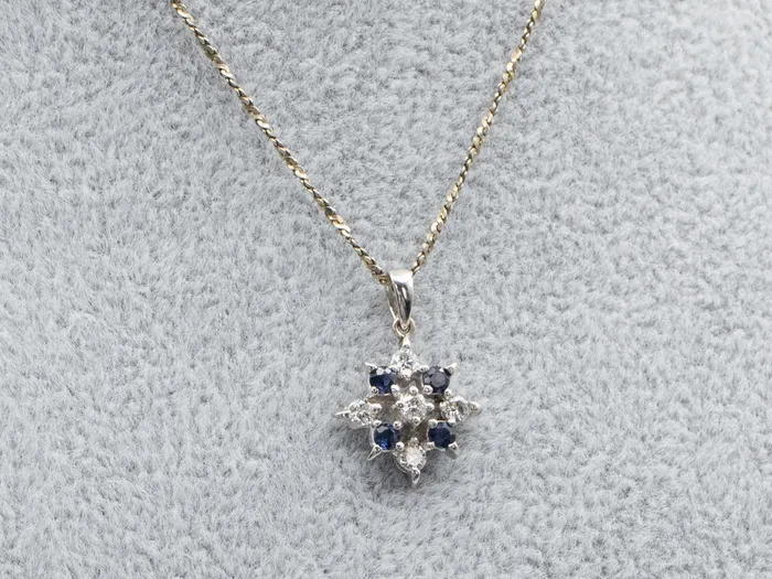 Necklaces Floral Diamond and Sapphire Halo Pendant Market Square Jewelers Necklaces Floral Diamond and Sapphire Halo Pendant Market Square Jewelers