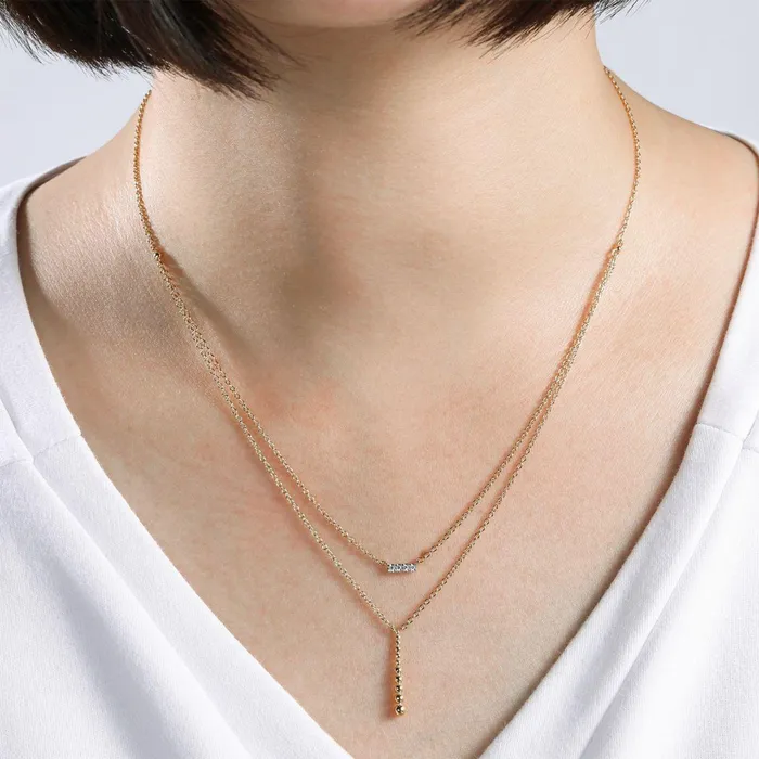 Necklaces Gabriel Co Gabriel Co Two Strand Diamond Bar and Bujukan Beaded Pendant Necklace Necklaces Gabriel Co Gabriel Co Two Strand Diamond Bar and Bujukan Beaded Pendant Necklace