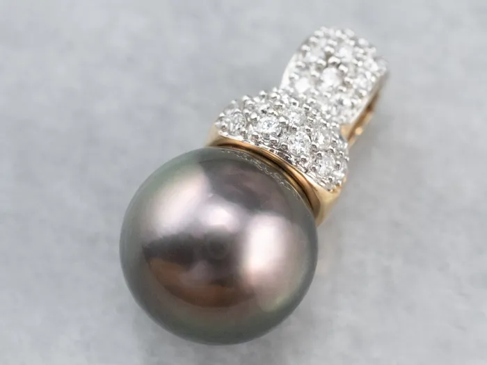Necklaces Market Square Jewelers Lux Black Pearl and Diamond Pendant