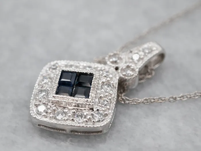 Necklaces Market Square Jewelers Sapphire and Diamond Halo Necklace