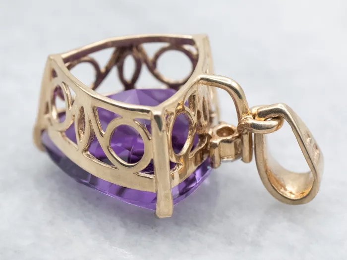Necklaces Market Square Jewelers Trillion Cut Amethyst Pendant with Diamond Accent