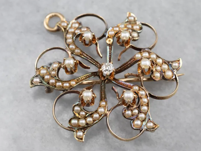 Necklaces Victorian Old Mine Cut Diamond and Pearl Pin or Pendant Market Square Jewelers Necklaces Victorian Old Mine Cut Diamond and Pearl Pin or Pendant Market Square Jewelers