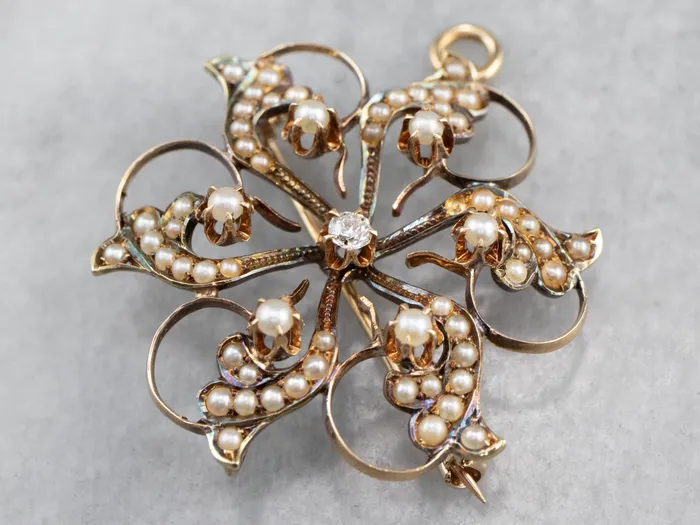 Necklaces Victorian Old Mine Cut Diamond and Pearl Pin or Pendant Market Square Jewelers Necklaces Victorian Old Mine Cut Diamond and Pearl Pin or Pendant Market Square Jewelers