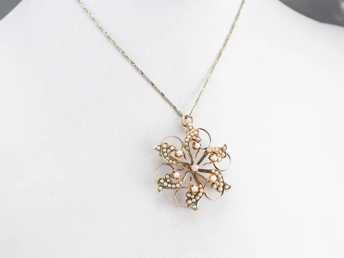 Necklaces Victorian Old Mine Cut Diamond and Pearl Pin or Pendant Market Square Jewelers Necklaces Victorian Old Mine Cut Diamond and Pearl Pin or Pendant Market Square Jewelers