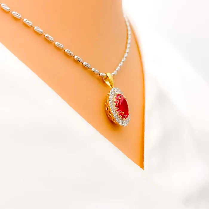 PreStyled Sets Andaaz Jewelers Classic Oval Diamond 18k Gold Pendant Set